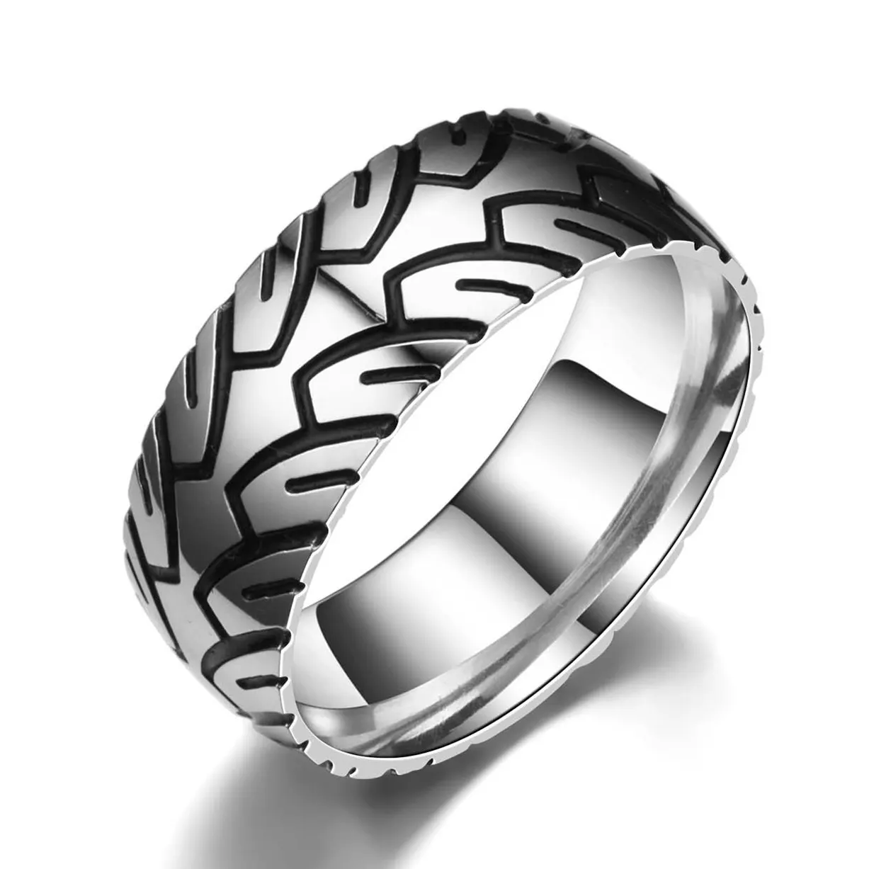 

8mm Black Carving Tyre Titanium Steel Rings for Men Vintage Punk Hiphop Men Rings Biker Nightclub Party New Fashion Jewelry