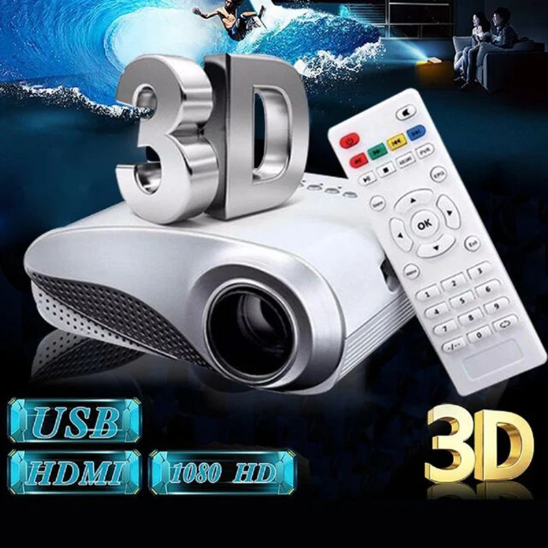 

New Clear Mini Portable 1080P 3D HD LED Projector Multimedia Home Theater USB VGA HDMI TV Home Theatre System