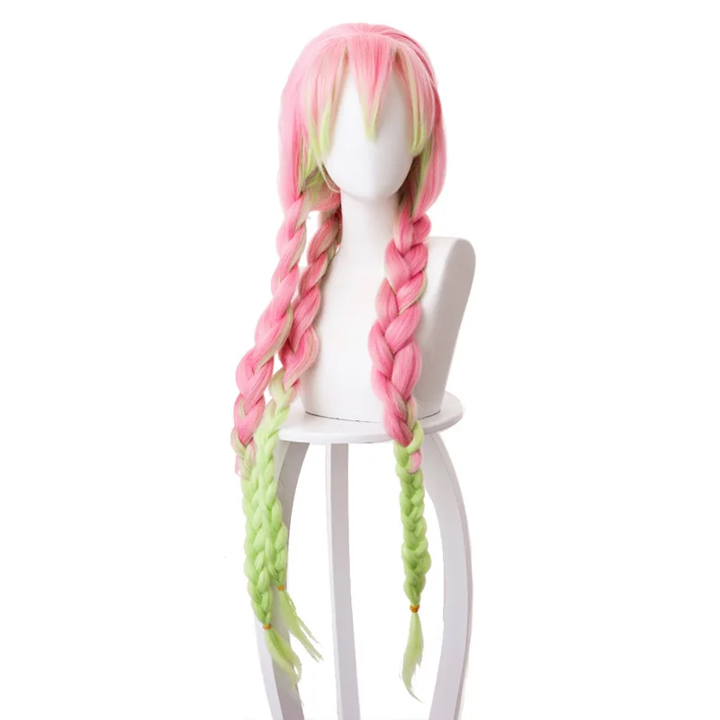 

Japanese anime Anime Demon Slayer: Kimetsu No Yaiba Women Cosplay Wig Green Pink Colorful Hair Braids Hair + Free Wig Cap