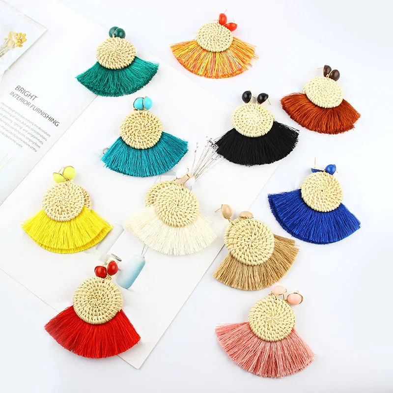 

Fashion simple tassel earrings retro grass and rattan woven geometric earrings all-match charm ladies jewelry