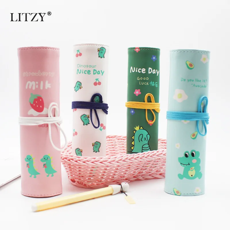 Рулон школьный Карандаш Чехол из искусственной кожи с авокадо ручка динозавром