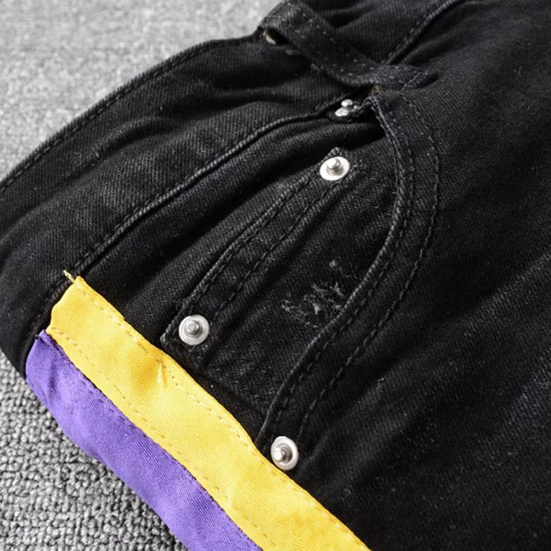 Мужские рваные джинсы в полоску Стрейчевые уличная одежда узкие брюки-карандаш с