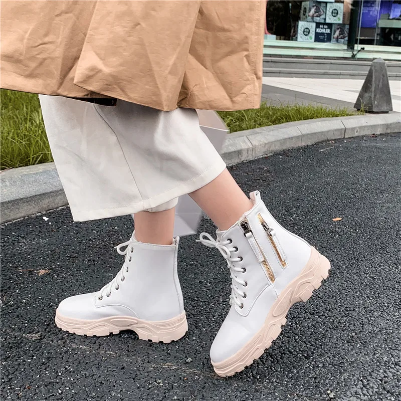 Женские мотоциклетные ботинки FEDONAS теплые в стиле ретро панк на молнии сбоку