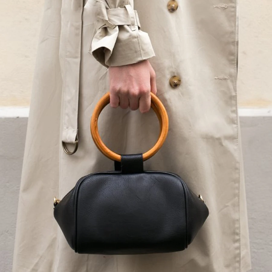 Повседневные круглые дамские сумочки с деревянными ручками Роскошные Сумки из