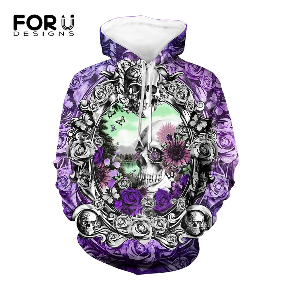 

FORUDESIGNS Fashion Purple Hoodies for Women Sunflowers And Skull Pattern Loose Casual Harajuku Pullovers Sweatshirts Female New