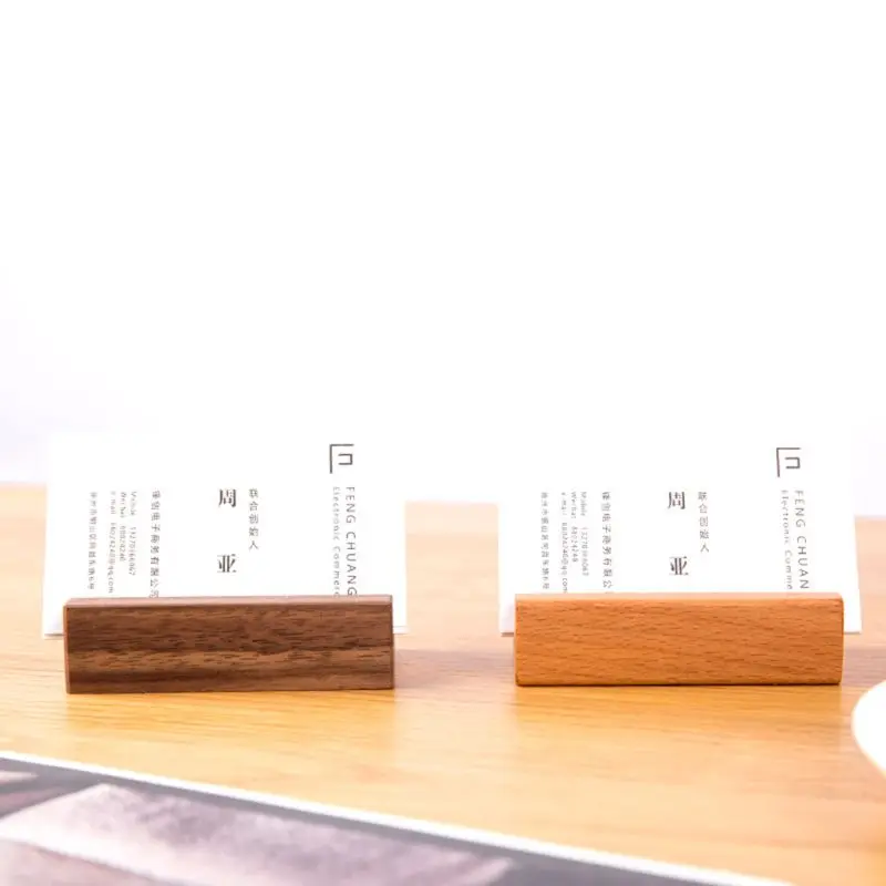 

Black Walnut Beech Wood Business Card Holder Office Desk Wooden Photo Stand Name Memo Clips Organizer Storage Dinner Party F2TA
