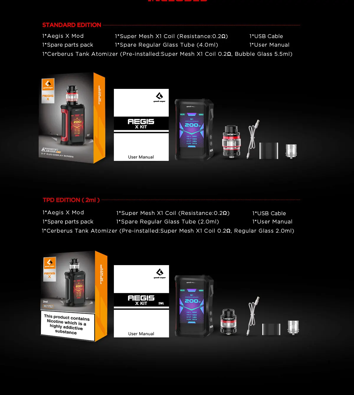 2 шт./партия Geekvape Aegis X Kit 200 Вт коробка мод водонепроницаемый электронная сигарета Vape с 5,5 мл Cerberus Танк испаритель VS Aegis Solo