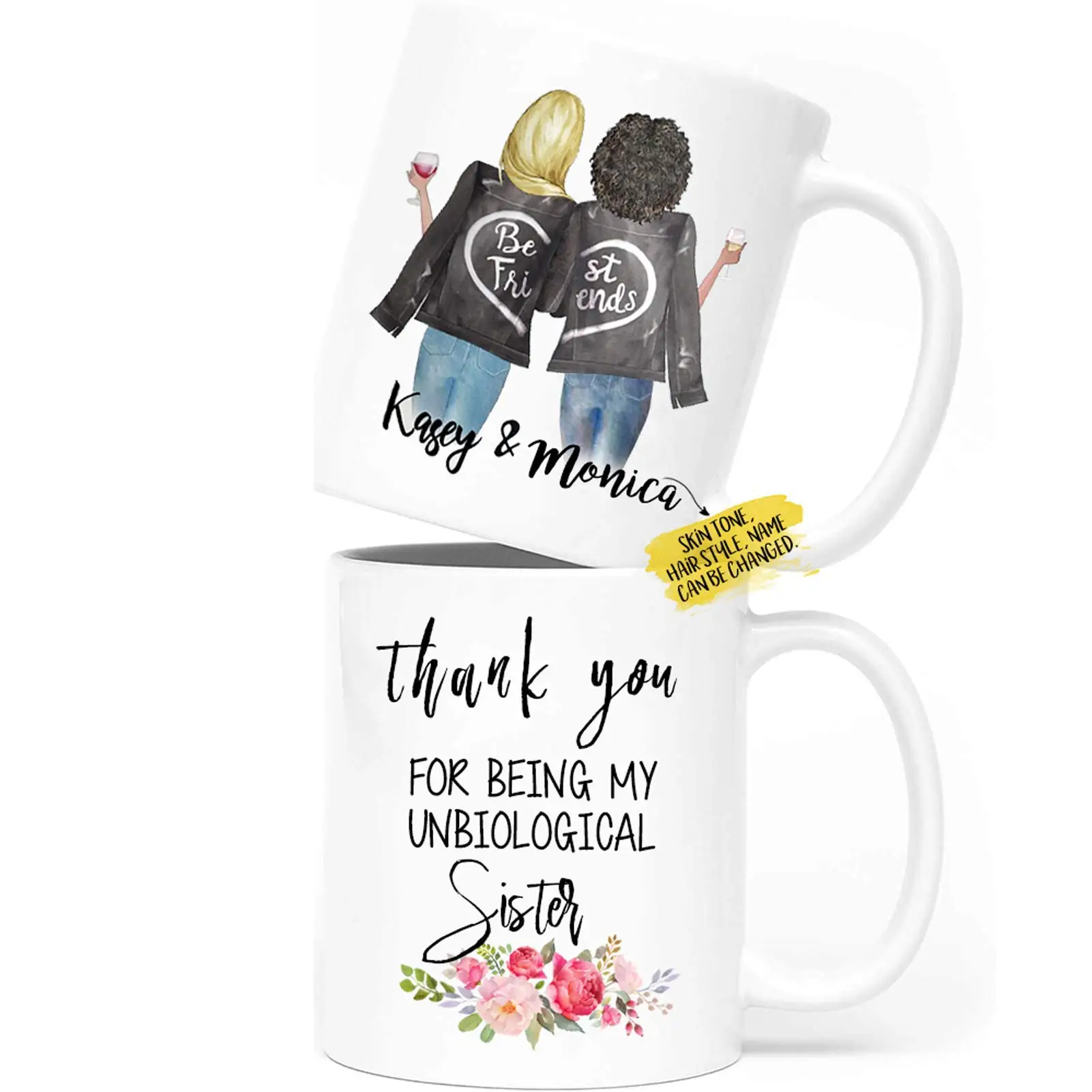 

Custom Best Friend Mugs for Women Man, Choose Name Personalized Friendship Coffee Cup for Valantine's Day Gift