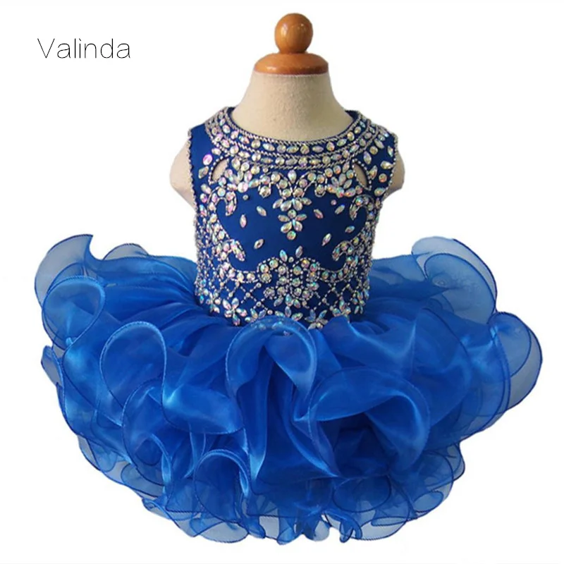 

Royal Blue Baby Girl Dresses with Crystals Toddler Kids Attire