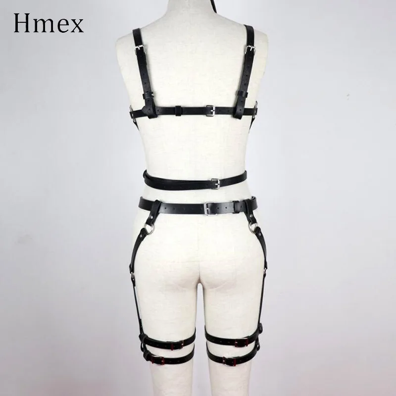 Комплект нижнего белья из HMEX кожи, подвязка в готическом стиле, ремни, женские ремни, бюстгальтер, подвязки, сексуальные ремни, пояс на талию, бандаж для ног, клетка
