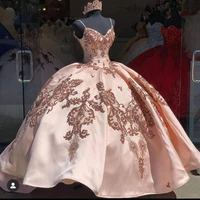 champagne new ball gown quinceanera dresses satin appliques beding sleeveless long party princess skirt vestidos de 15 a%c3%b1os