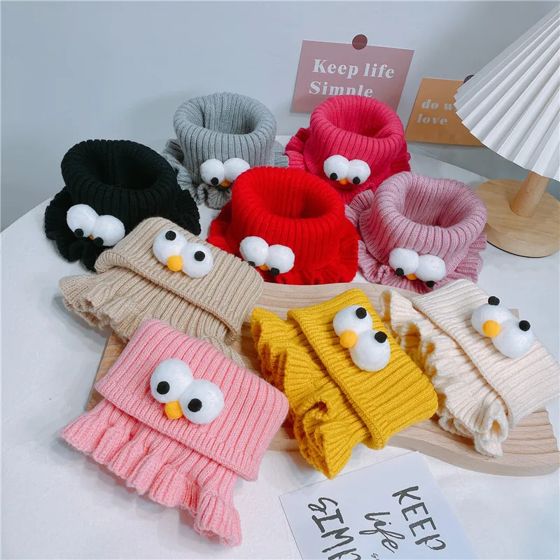 Шарф-кольцо вязаный для девочек с большими глазами зимний теплый однотонный 2022 |