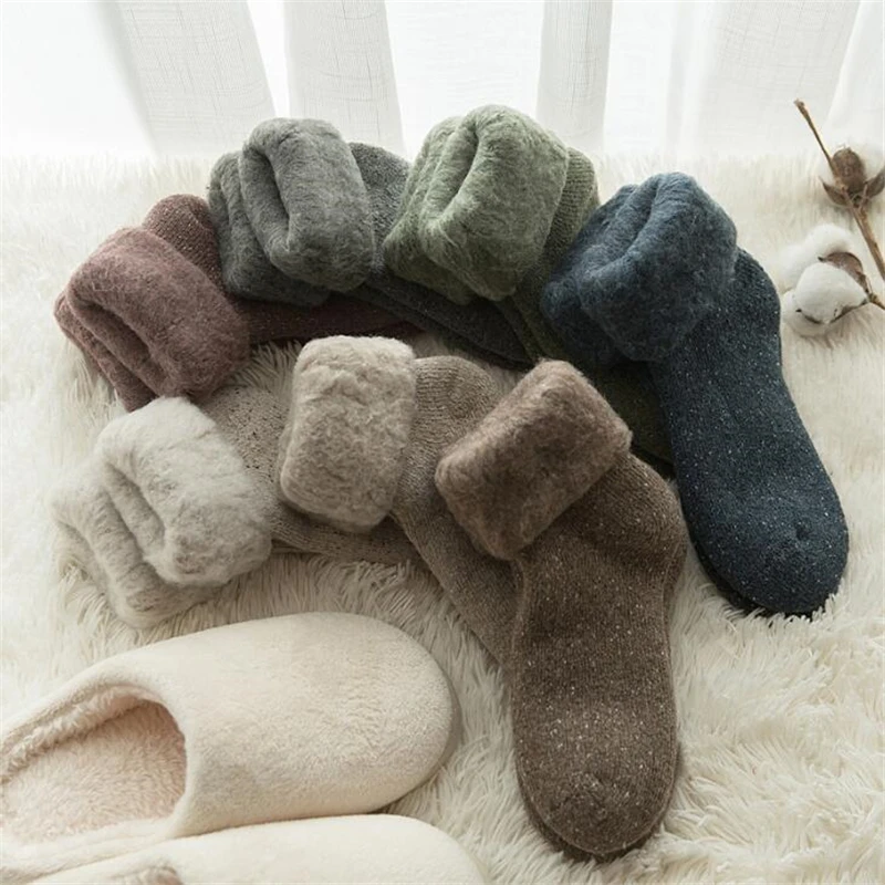 

1 пара зимних теплых шерстяных носков, женские утепленные шерстяные зимние носки, одноцветные женские носки для сна, высококачественные зим...