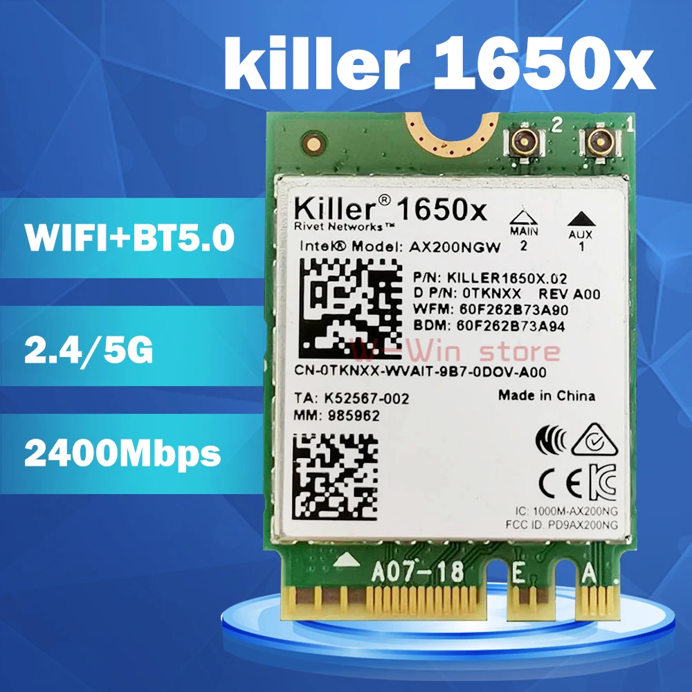 

Killer 1650x AC Dual Band 2.4Gbps Wireless AX200NGW Wifi Card AX200NGW 802.11AX/AC/A/B/G/N Bluetooth 5.0 Laptop for Windows 10