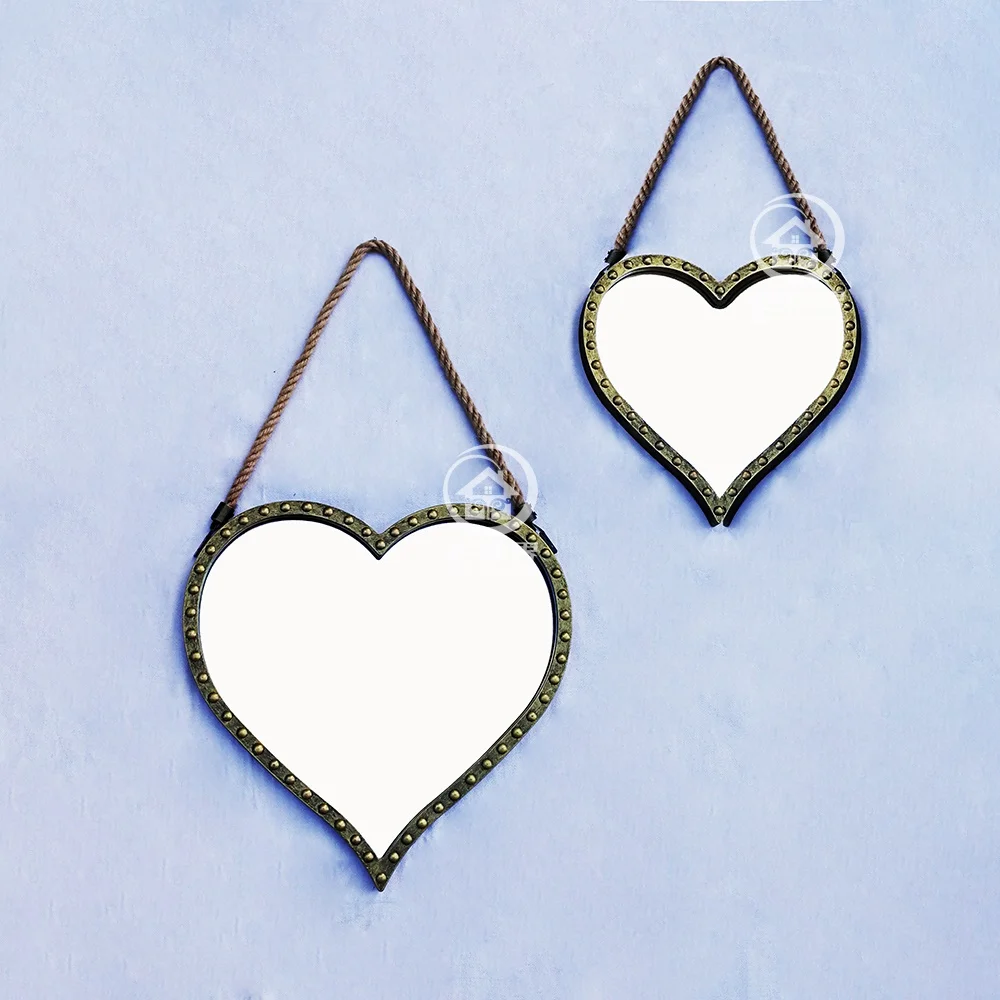 

Antiqued Decorative Heart Mirror Set Hanging Wall Mirror