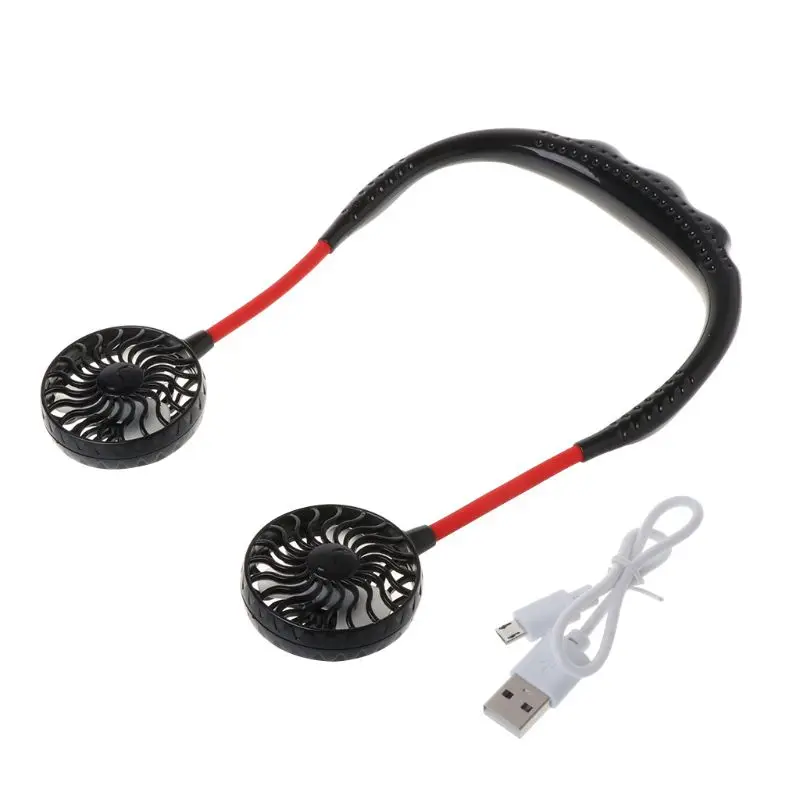 Черный Летние Hands-free ленивый шейный ремешок подвесной светильник USB Перезаряжаемые спортивные двойной вентилятор мини-охладитель воздуха Портативный 3 скорости аккумулятор большой емкости - Цвет: Черный