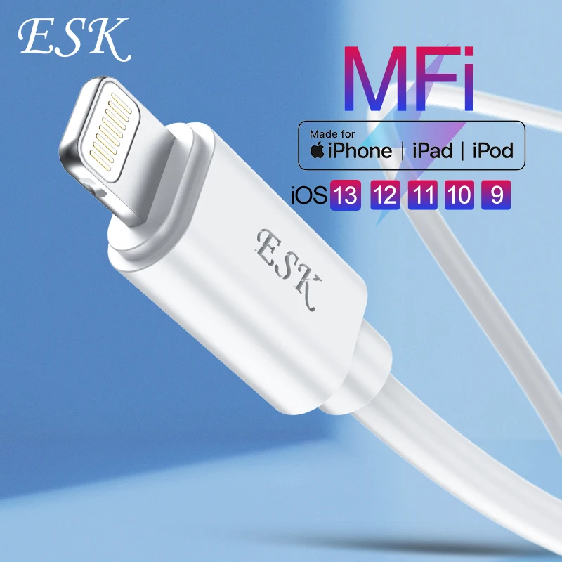 ESK Lightning USB кабель сертифицированный MFi для телефона iPhone X Xs Max XR 8 7 6 ipad 2.4A быстрая