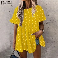 bohemian printed tops womens summer bloues zanzea 2022 casual short sleeve polka dot tunic female o neck tops chemise blusas