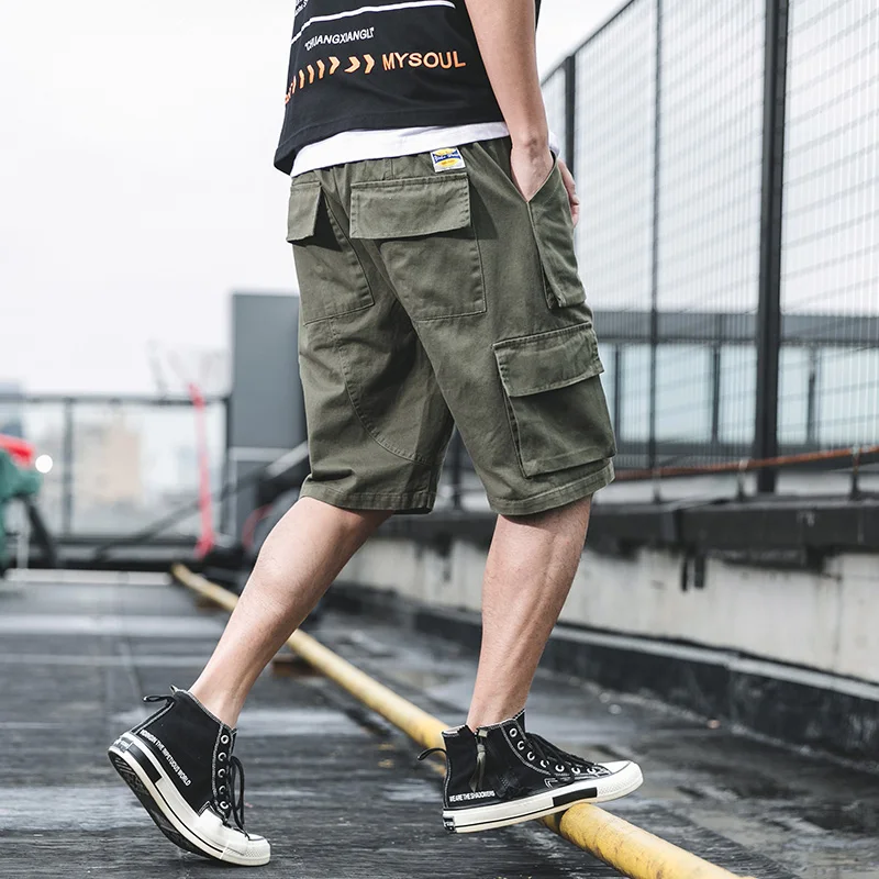 

Summer men's shorts casual straight multi-pocket cotton high quality tooling shorts men's army green black large size 5XL