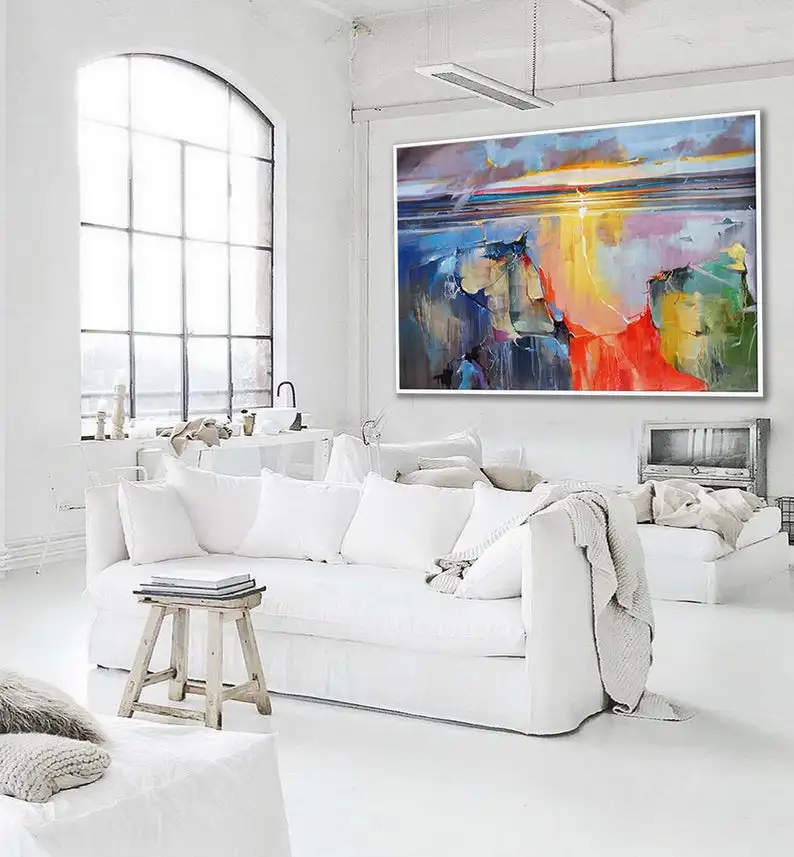 

Handmade Oil Painting Abstract Artwork Large Wall Art Colorful Modern Contemporary Art Work Bright Color Brush Strokes Painting