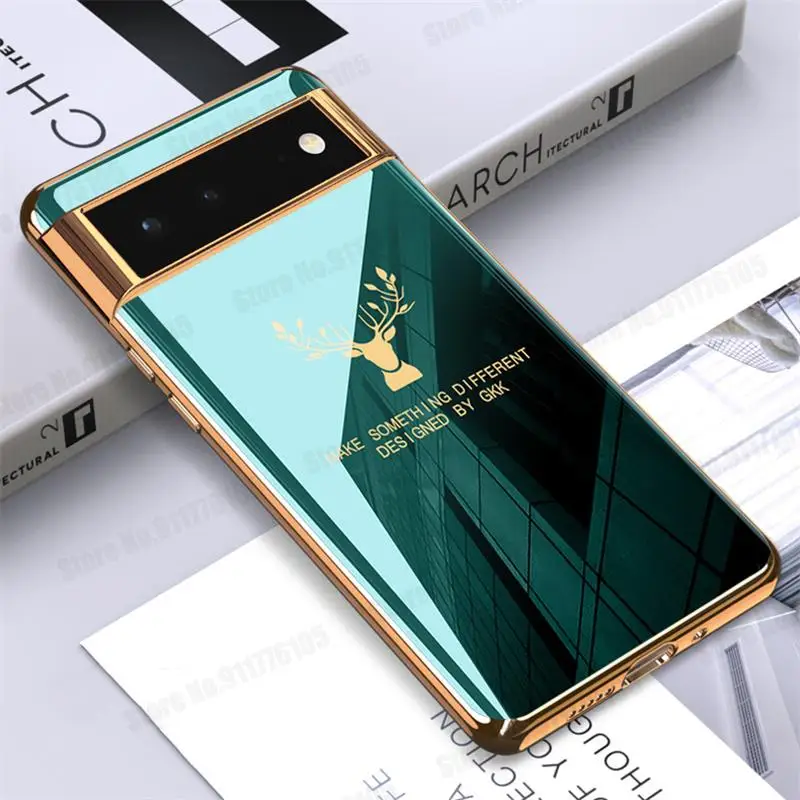 Для Google Pixel 6 Pro Elk узор позолоченная мягкая искусственная кожа для GOOGLE