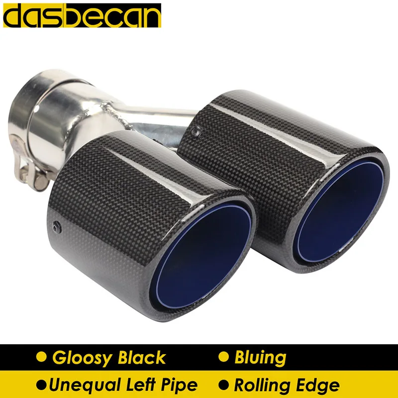 

Dasbecan Glossy 3k Carbon Rear Exhaust Pipe Y Model Dual Unequal Left Tail Muffler Tip Rolling Edge Bluing End Tips Universal AK