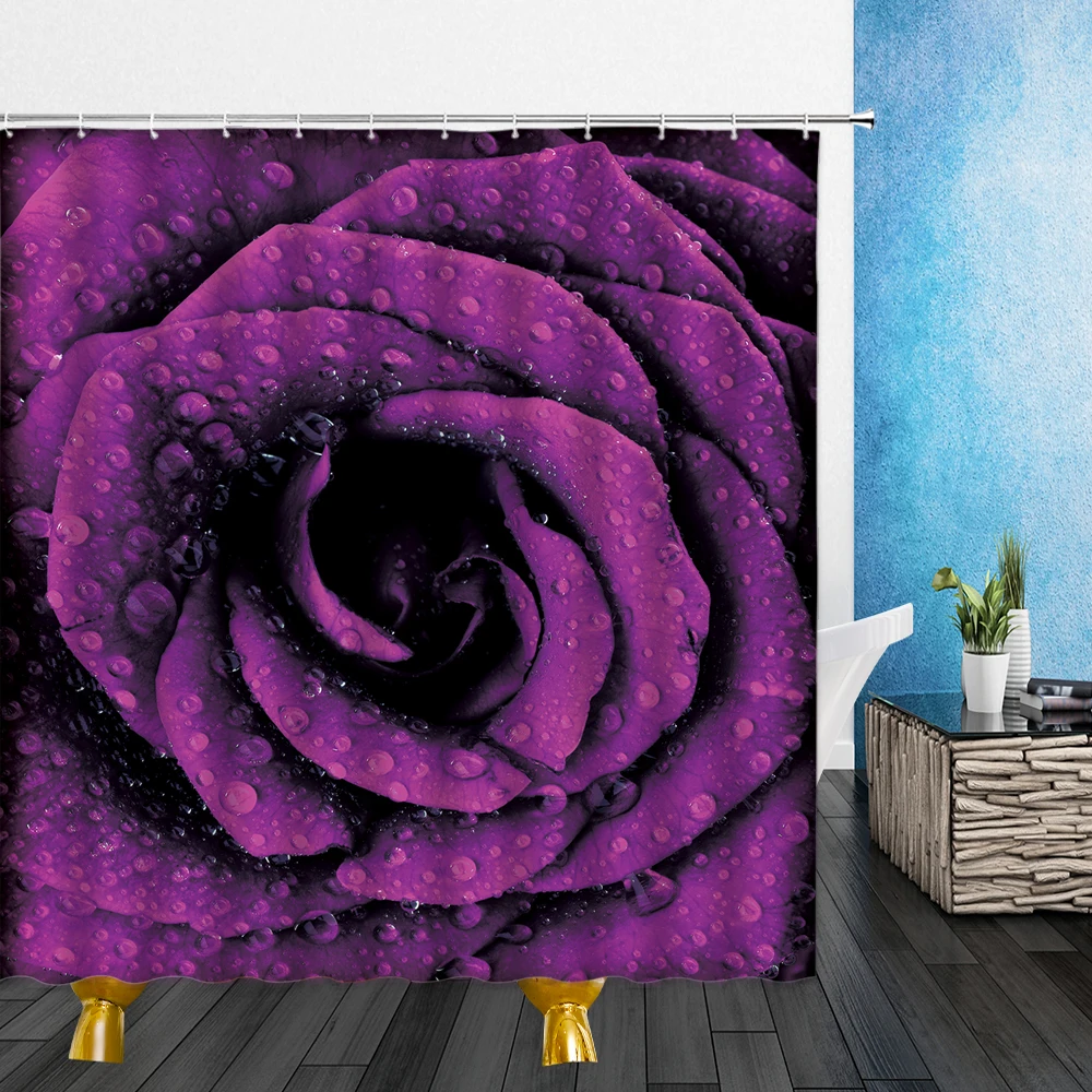 Занавеска для душа с синими цветами розы s фиолетовый цветок 3D декор ванной