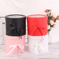 two layers round paper gift box bottom for gifts top for flowers visible from lid pvc window