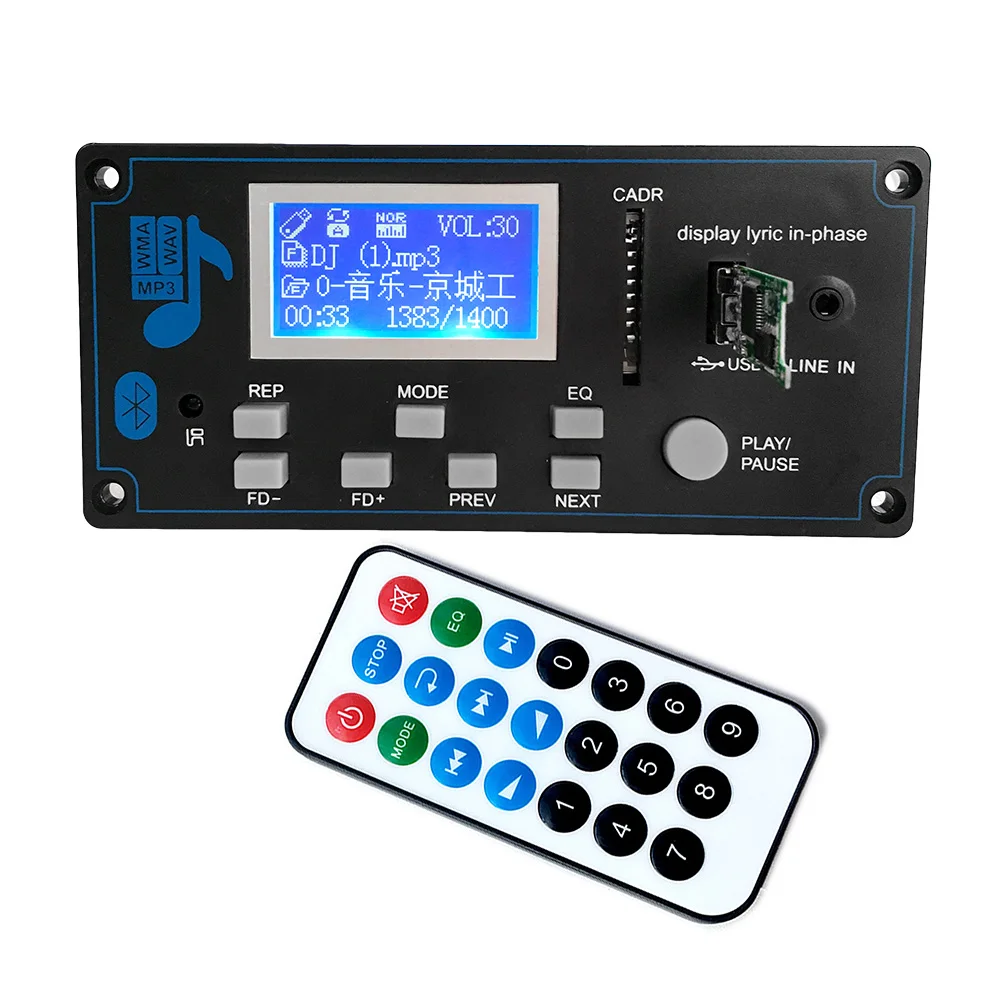 Bluetooth 12V LCD MP3 декодер плата WAV WMA Rec плеер аудио модуль Поддержка FM радио AUX USB с