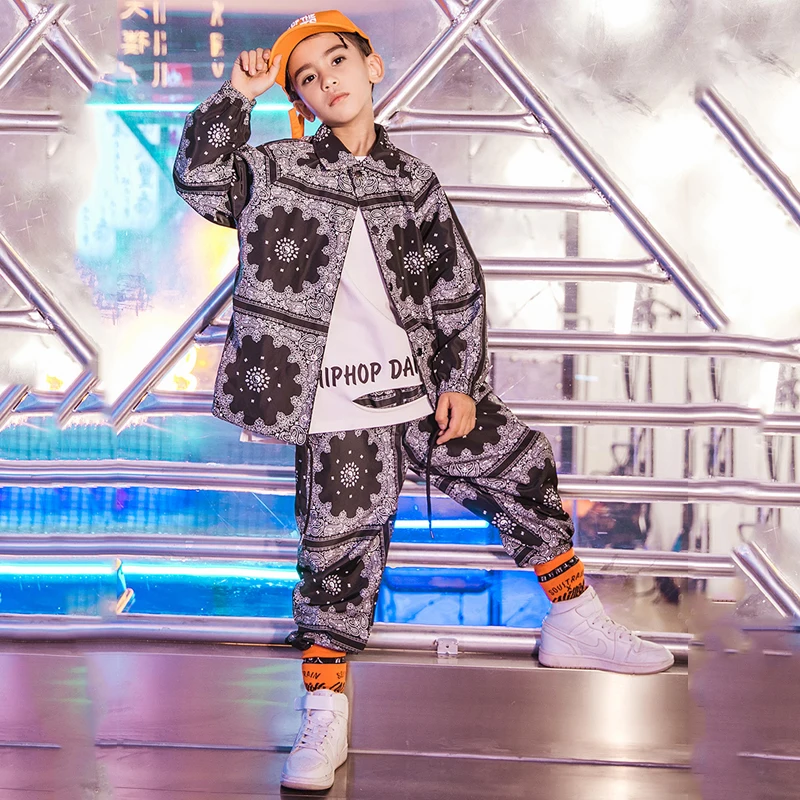 

New Children'S Jazz Dance Costumes Street Dancewear Black Long-Sleeved Tops Hiphop Pants Boys Hip-Hop Clothing For Boys DQS3461