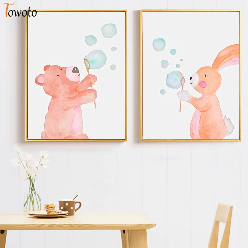 Акварельная картина на холсте &quotКролик&quot &quotМедвежонок&quot воздушно пузырчатую