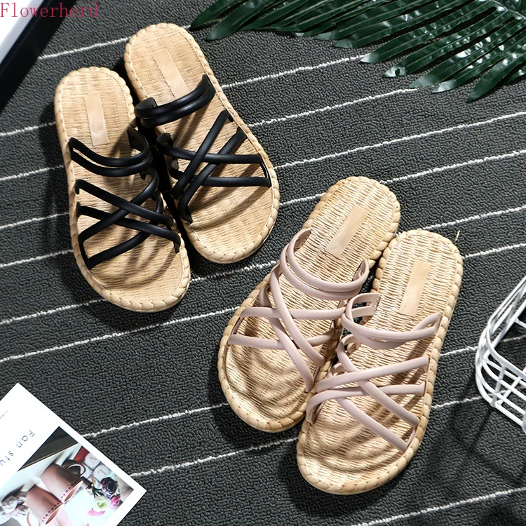 

2020 Slippers Summer 11 Colors Flax Home Slippers Summer Korean Fashion Slippers Flat Bottom Wear Beach Shoes Inside and Outside