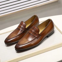 size 6 13 spring autumn mens penny loafers genuine leather hand painted slip on dress shoes men wedding casual business shoes