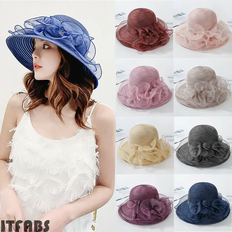 

Brand New Women Kentucky Derby Wide Brim Wedding Church Occasional Organza Sun Hat Gift Sun Hats