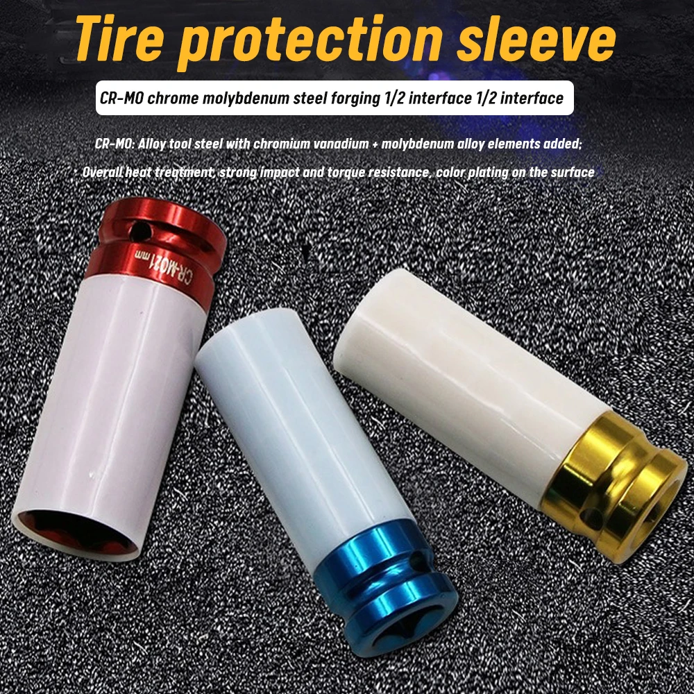 

3Pcs 1/2" Pneumatic Tire Protection Sleeve Wheel Nut Socket Set Wall Deep Impact Sockets 17mm 19mm 21mm Car Repair Tools Kit