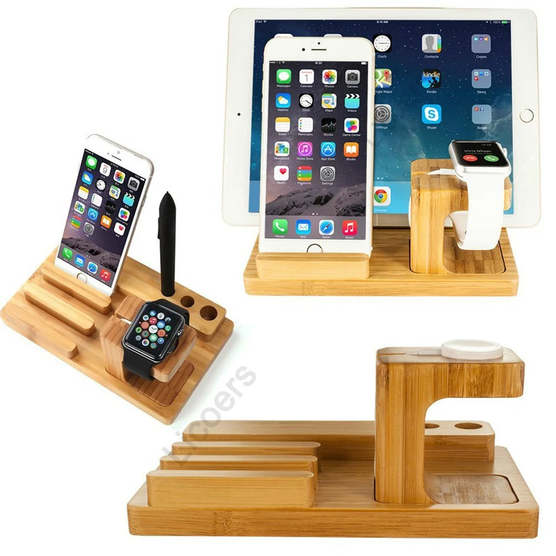 3 in 1 bamboo wooden charging station for iphone mobile phone holder stand charger stand base for apple watch ipad storage box free global shipping