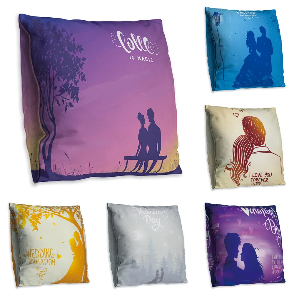 

Милая пара двухсторонний чехол для подушки с принтом полиэстер декоративный для дивана мягкий чехол для подушки 45x45 см домашний декор