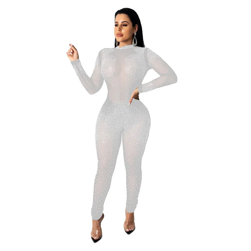 Adogirl комбинезон из прозрачной сетки с блестящими бриллиантами Облегающий