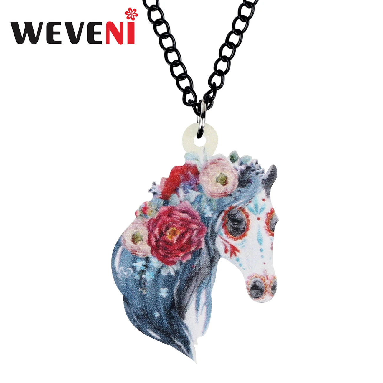 WEVENI акрил Хэллоуин цветок Единорог Лошадь колье длинный мультфильм животное