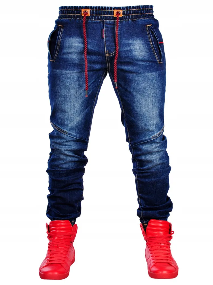 Men's Trousers Large Size Blue Wash Elastic Waist Simple Casual Ditch Stretch Medium Waist Small-Legged Tight Jeans