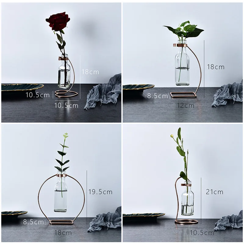 

Creative Decorative Vase Vintage Iron Metal Plant Frame Hydroponic Glass Flowerpot Iron Line Flower Dried Stand Home Decoration