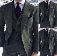high quality two buttons tweed wedding groom tuxedos notch lapel groomsmen men formal prom suits jacketpantsvesttie