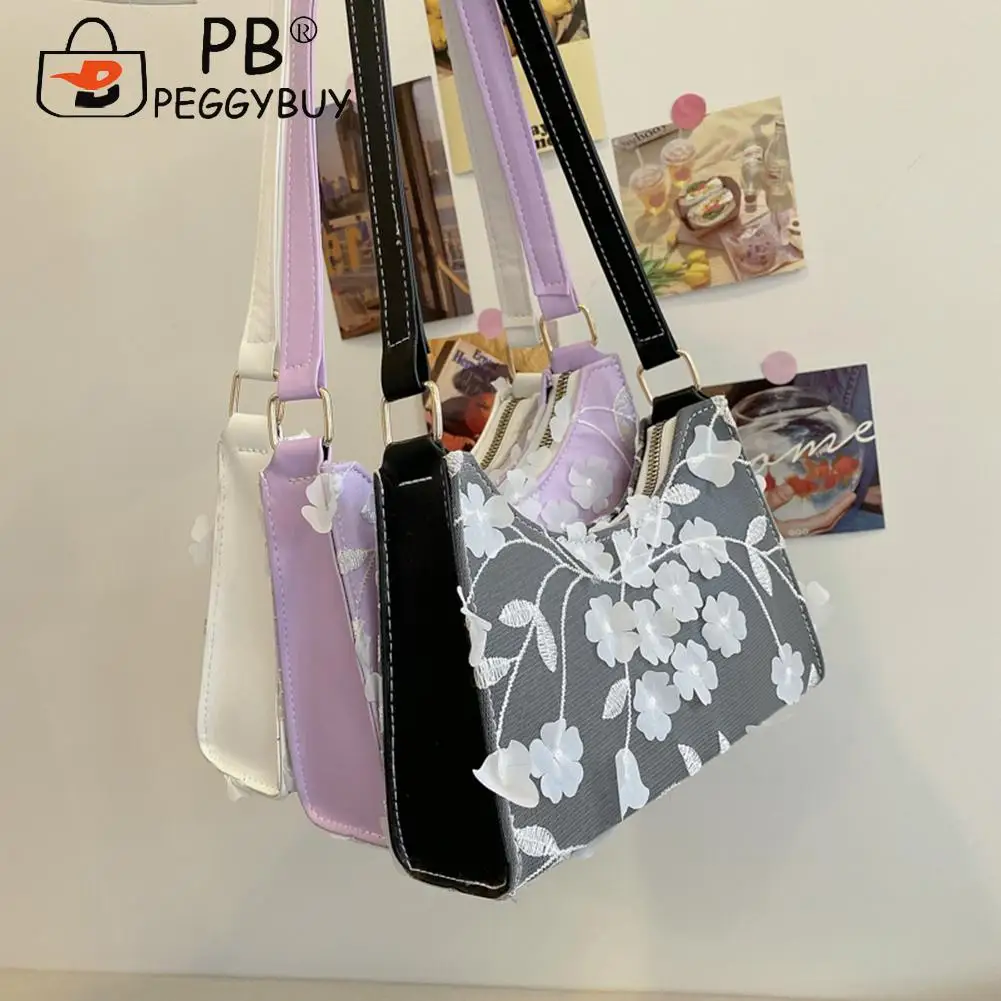 

Модная кружевная сумка из искусственной кожи с цветочным рисунком, Лоскутная женская маленькая сумка через плечо, винтажная сумка с коротк...