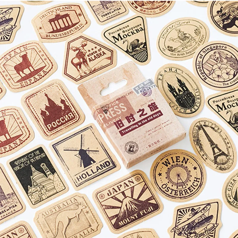 

46 Pcs Vintage Travelling Adhesive DIY Stickers Collection Stationery Scrapbooking accessories Planner Diary Flake Stick Labels