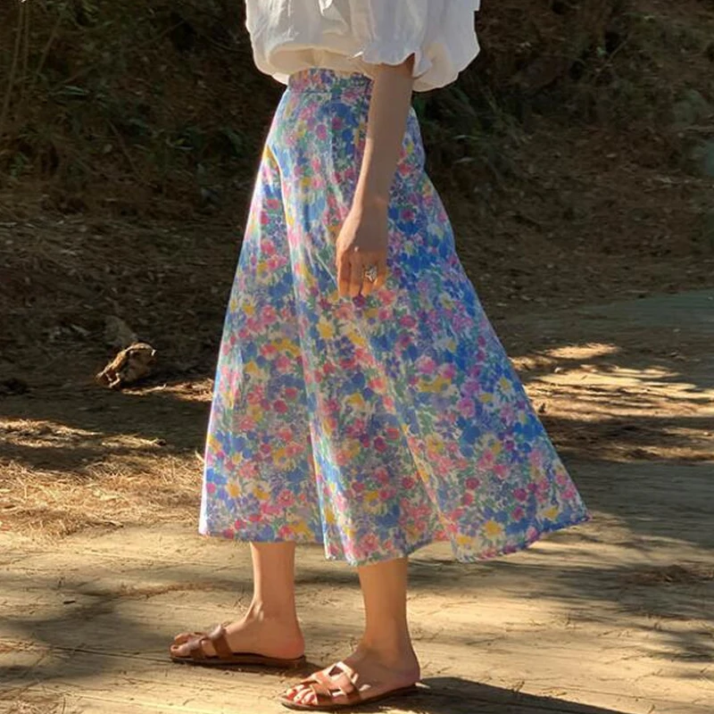 Женская юбка в стиле ретро с фиолетовым цветочным принтом 9212 #|Женские юбки| |