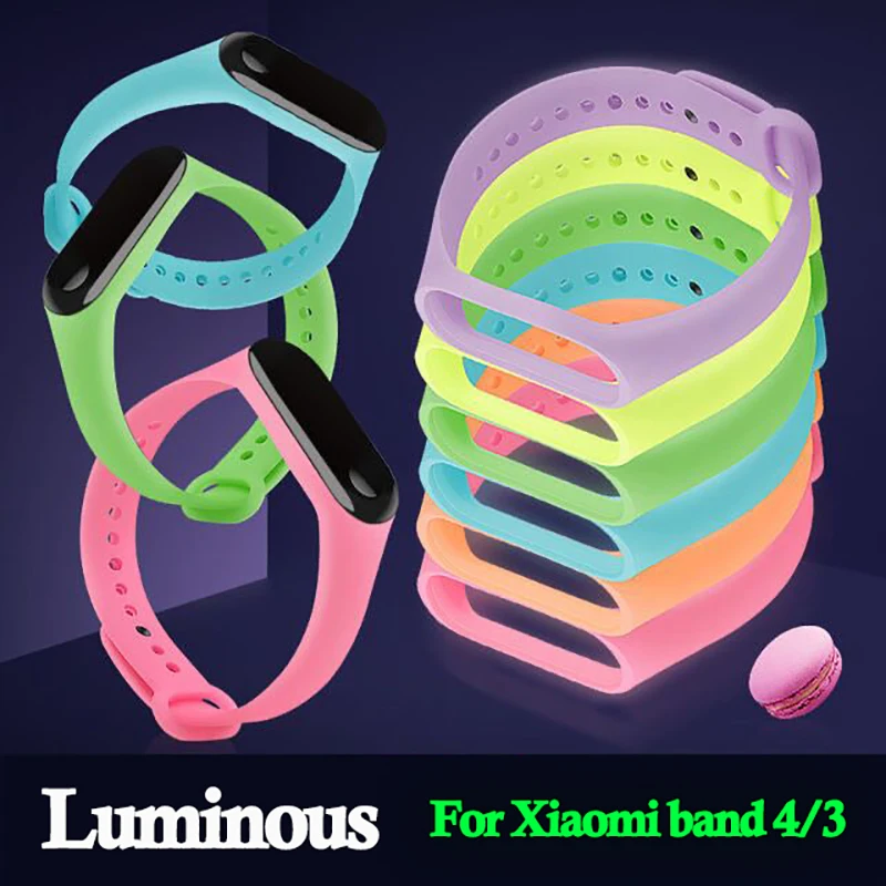 Светящийся ремешок для наручных часов miband 4 3 mi аксессуары с ночным освещением