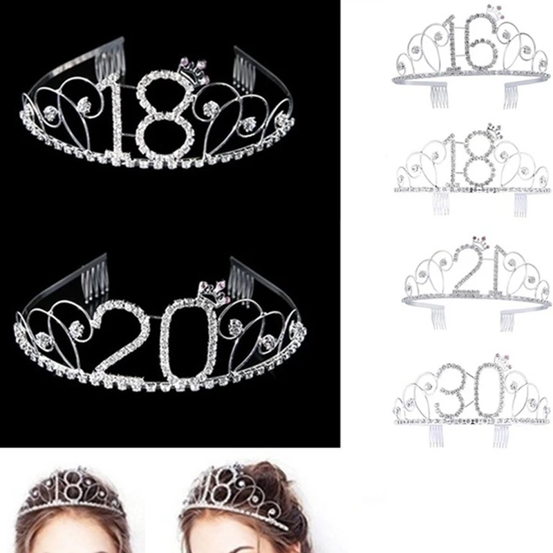 Новинка Праздничный день рождения Серебряные стразы Тиара Корона Головная