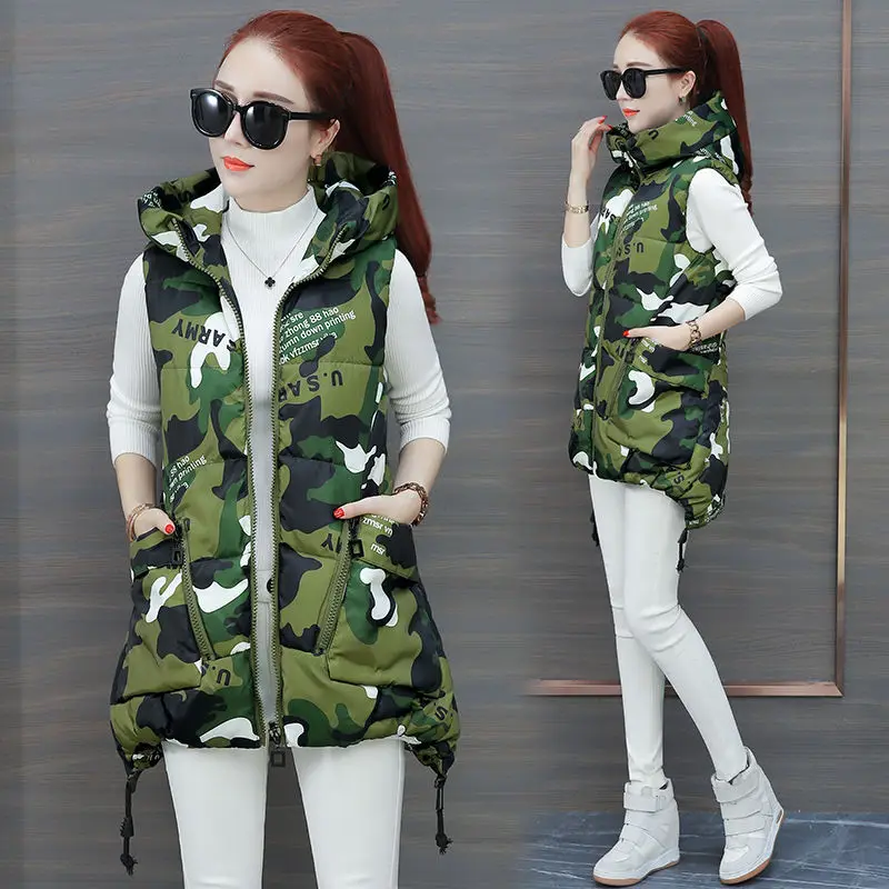 

Зимняя куртка 2020, женский жилет, новинка, модный жилет средней длины из хлопка на пуху, облегающий жилет с капюшоном, Женская куртка без рука...