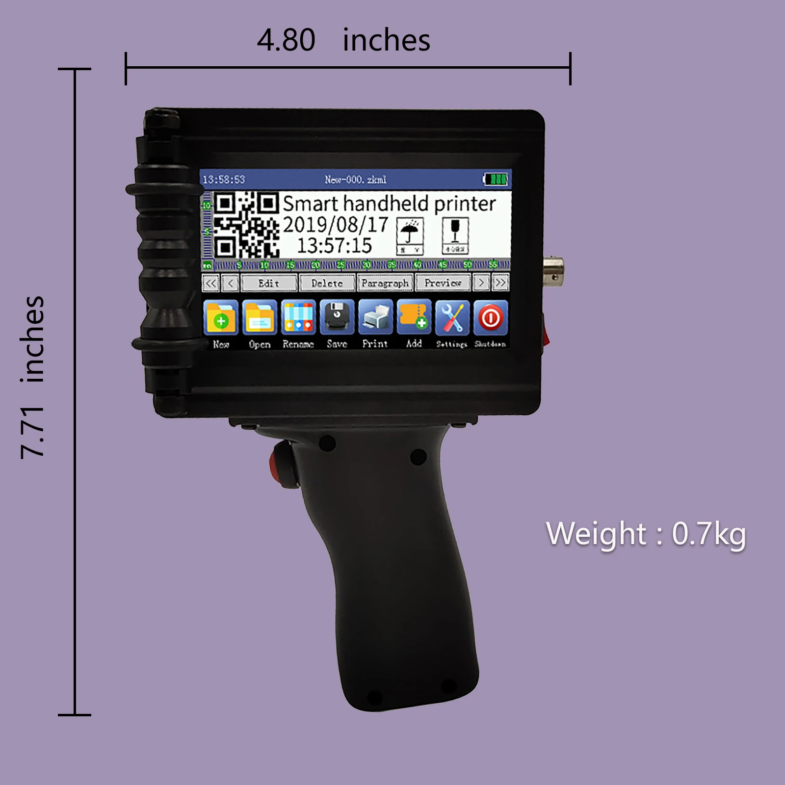 Портативный принтер ZK1681 Touch Inkjet 2-12 мм с высотой шрифтов для логотипа/даты