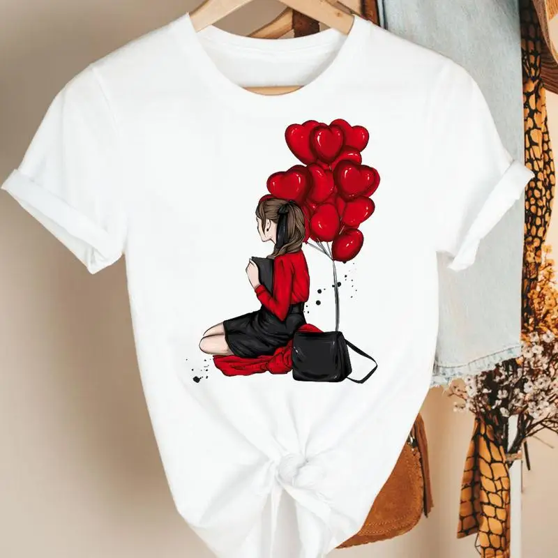 

Women Clothes Cartoon Love New Holiday Lovely Travel Summer Print Fashion Tshirt Female Short Sleeve Tee Top Graphic T-shirt